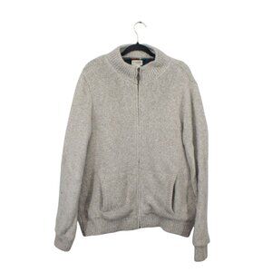 LL Bean Classic Ragg Wool Sweater Full Zip Flannel Lined Natural Size XL